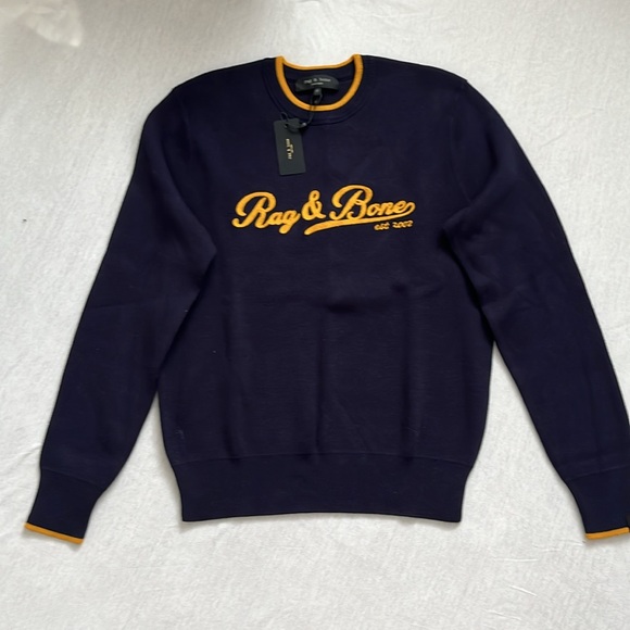 NWT Rag & Bone Navy Varsity Graphic Crew, Retro, Crew Neck, size S - Picture 3 of 12